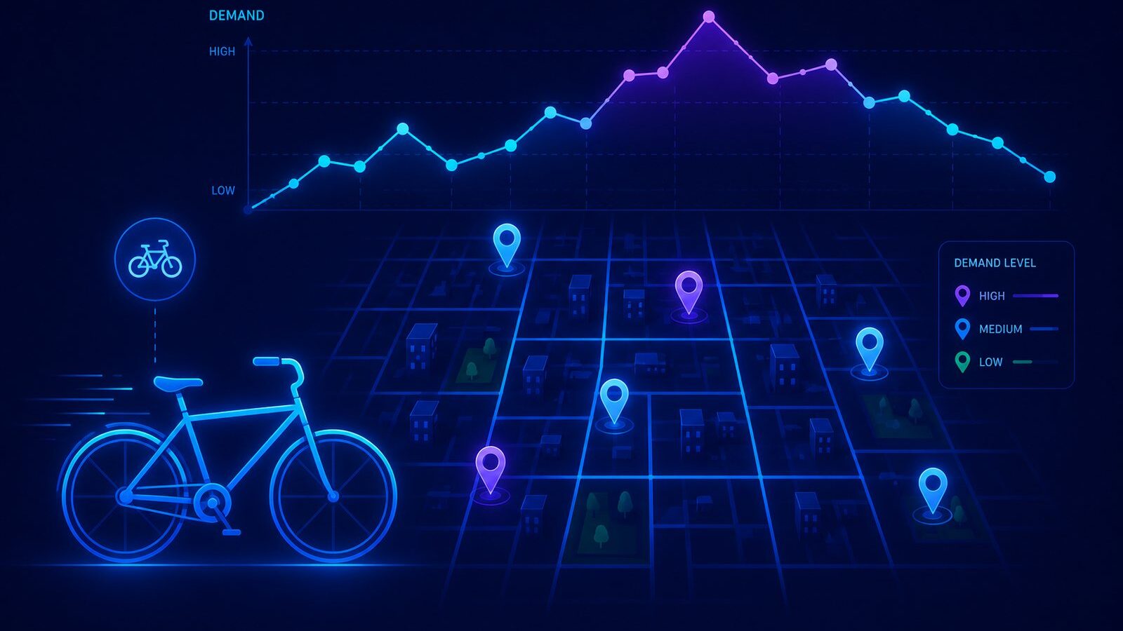 Illustration for the bike-share demand forecasting project, showing hourly demand predictions with SHAP explainability