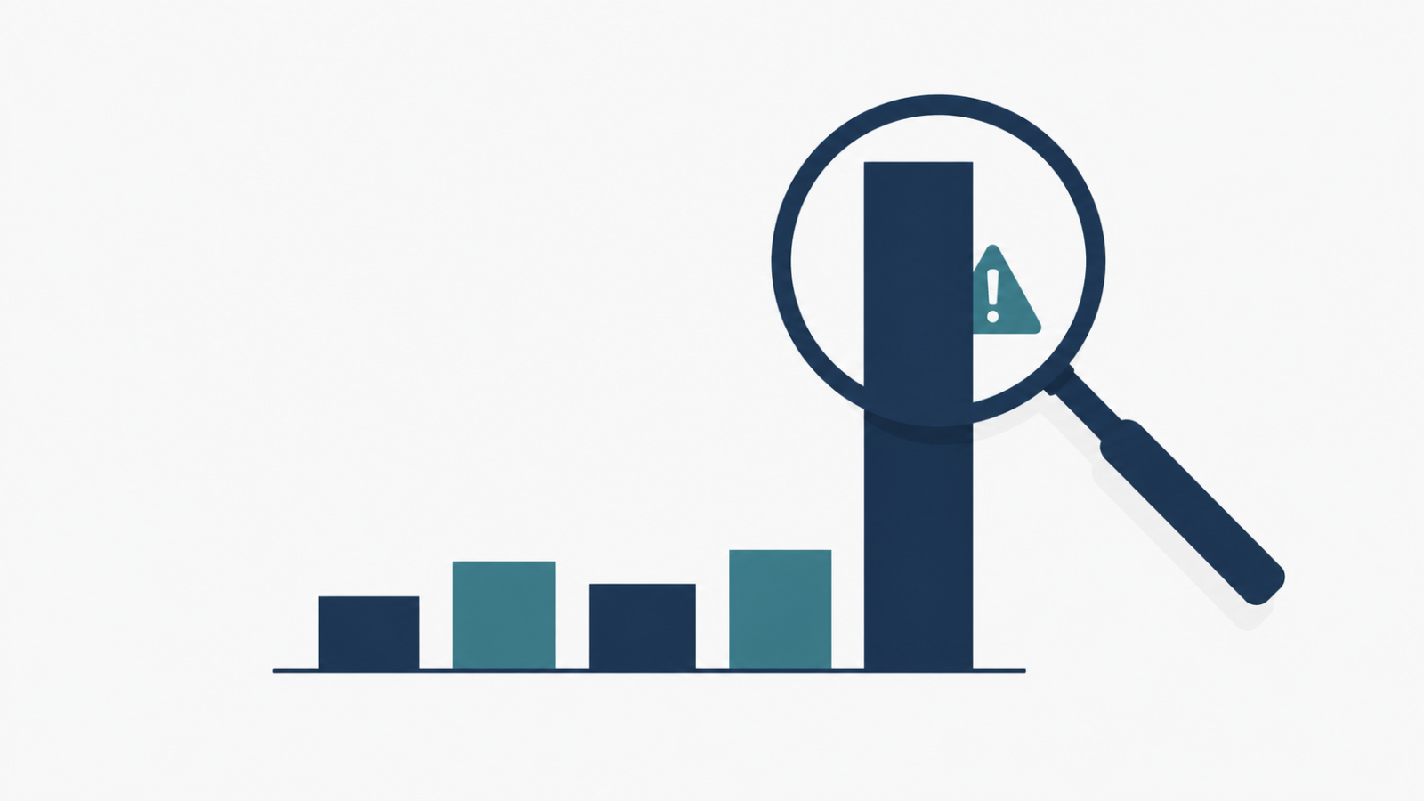 Magnifying glass inspecting a bar chart, illustrating how misleading accuracy metrics hide in data science portfolios