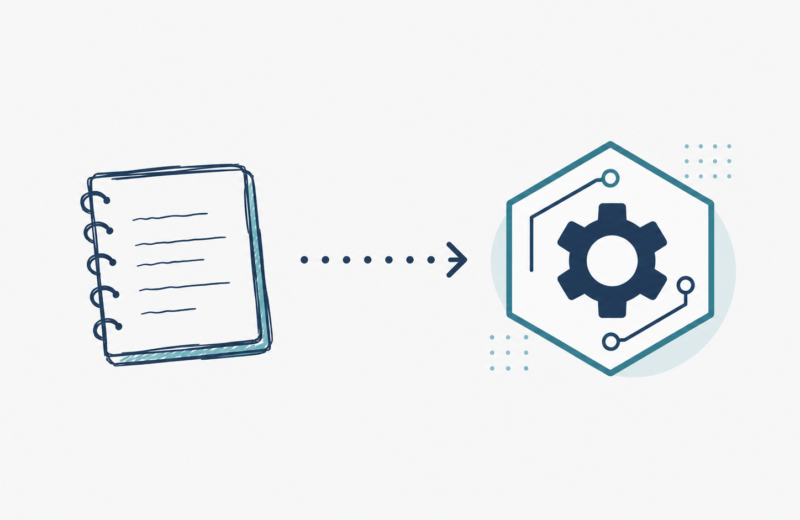 Illustration of a notebook transforming into a deployable API, representing the shift from script to data product