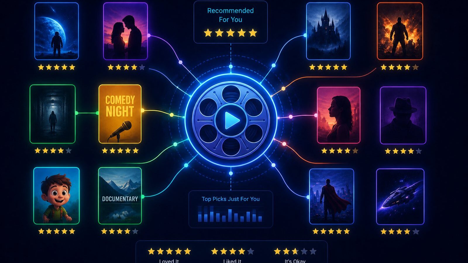 Illustration for the movie recommender system project, built with from-scratch matrix factorization on the MovieLens 1M dataset