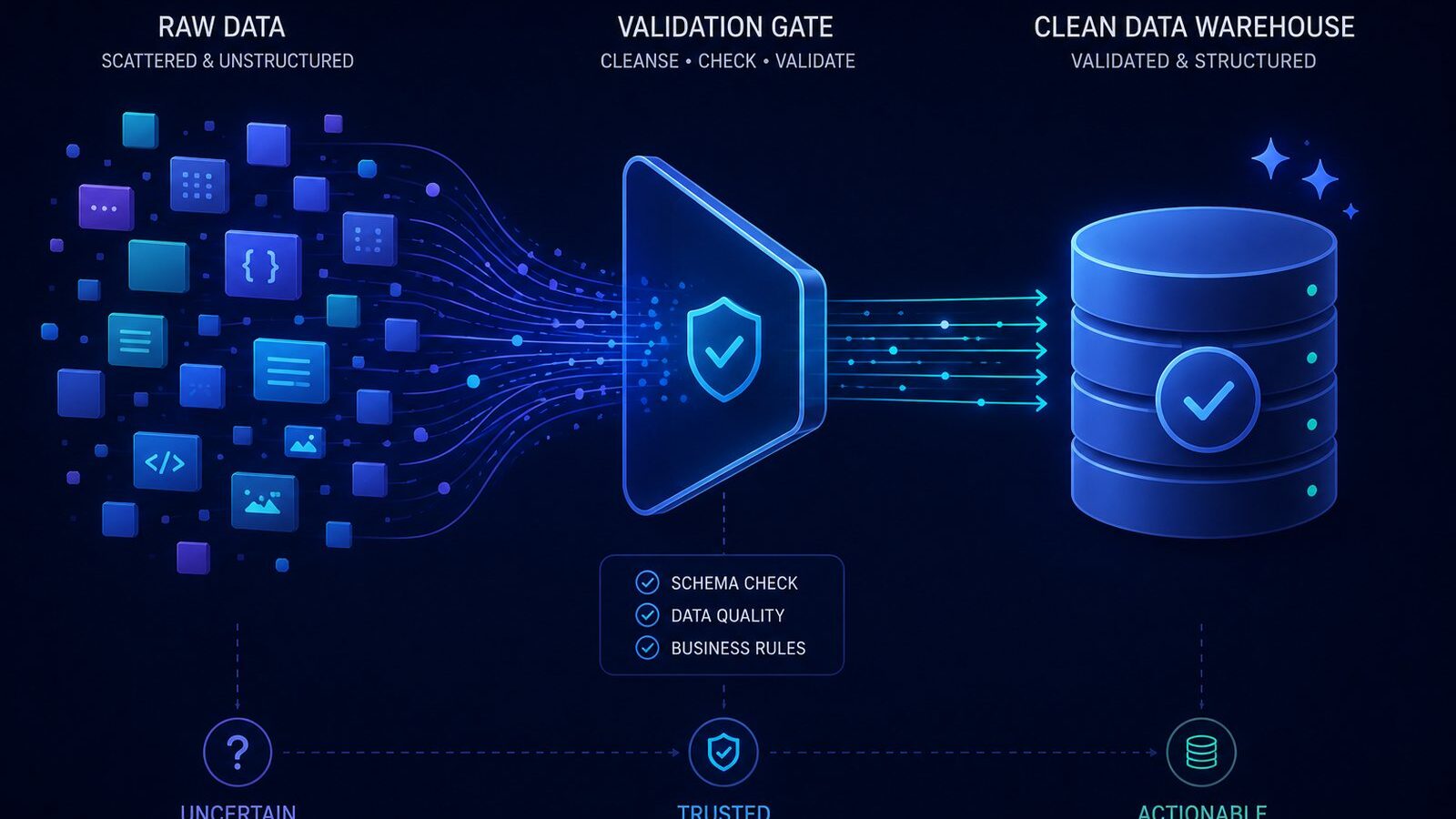 Illustration for the retail ETL pipeline project, showing a data-quality gate before a star-schema warehouse