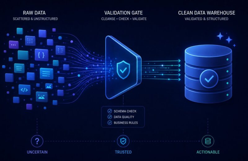 Illustration for the retail ETL pipeline project, showing a data-quality gate before a star-schema warehouse