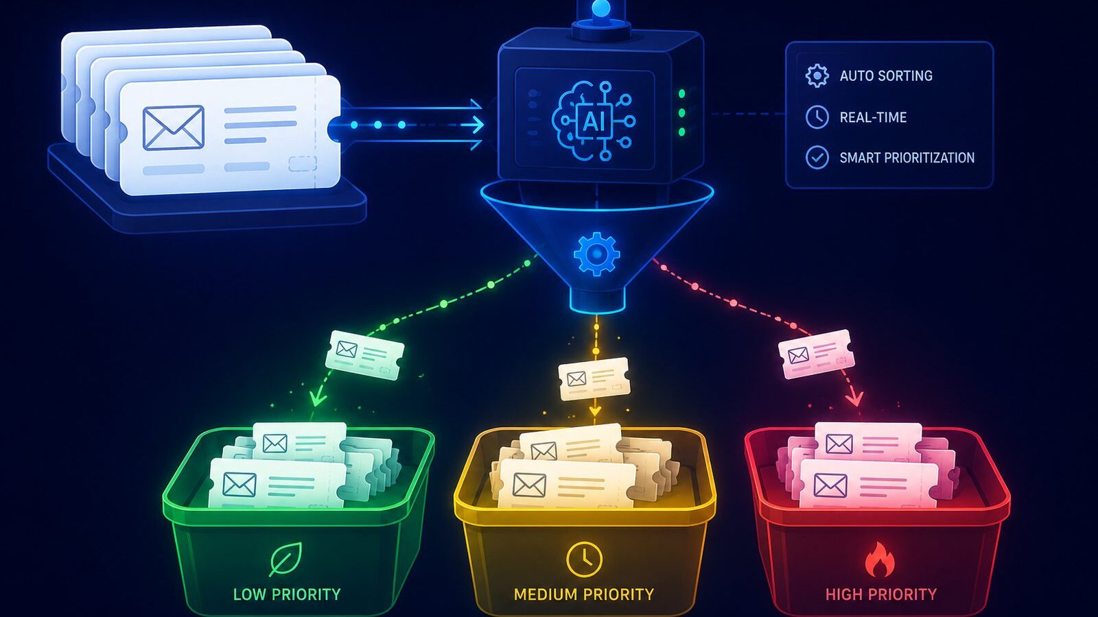 Illustration for the support ticket triage platform project, showing a Gradio interface predicting ticket category and priority