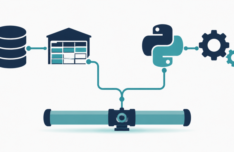 Illustration comparing SQL transformations inside a data warehouse against Python-based custom processing