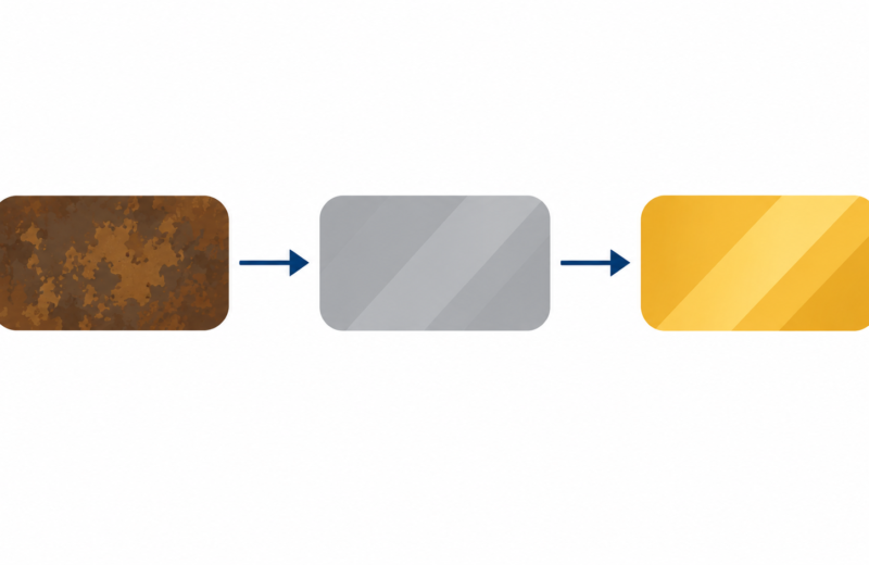Three connected boxes in bronze, silver and gold showing data moving from raw to refined